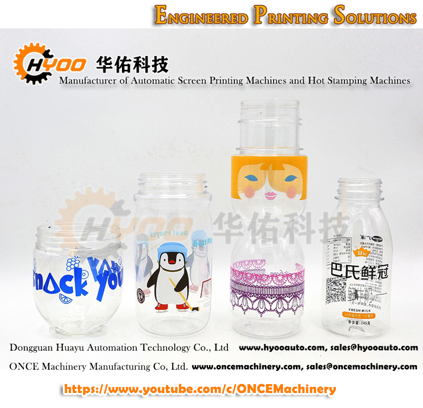HYOO Automatic UV Glass Plastic Cylinderical Bottle Screen Printing Equipment Applications